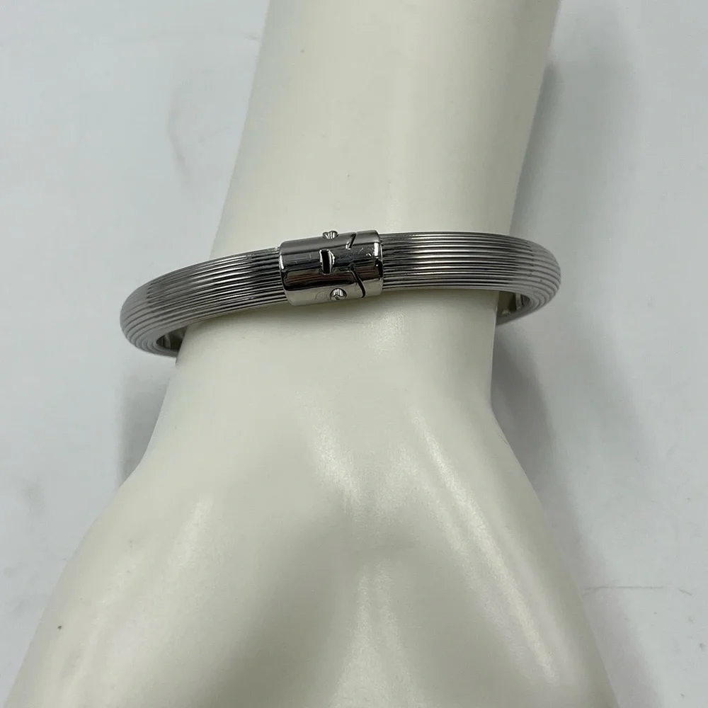 Michael Kors MK6190040‎ Solid Stainless Steel Ribbed Logo Plaque Bracelet